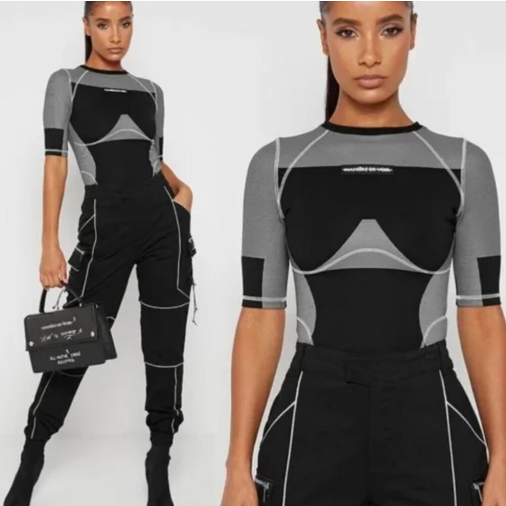 Maniere De Voir Unique Tailored Women Urban Style/Sports Luxe Top | Blk/Gry | XS